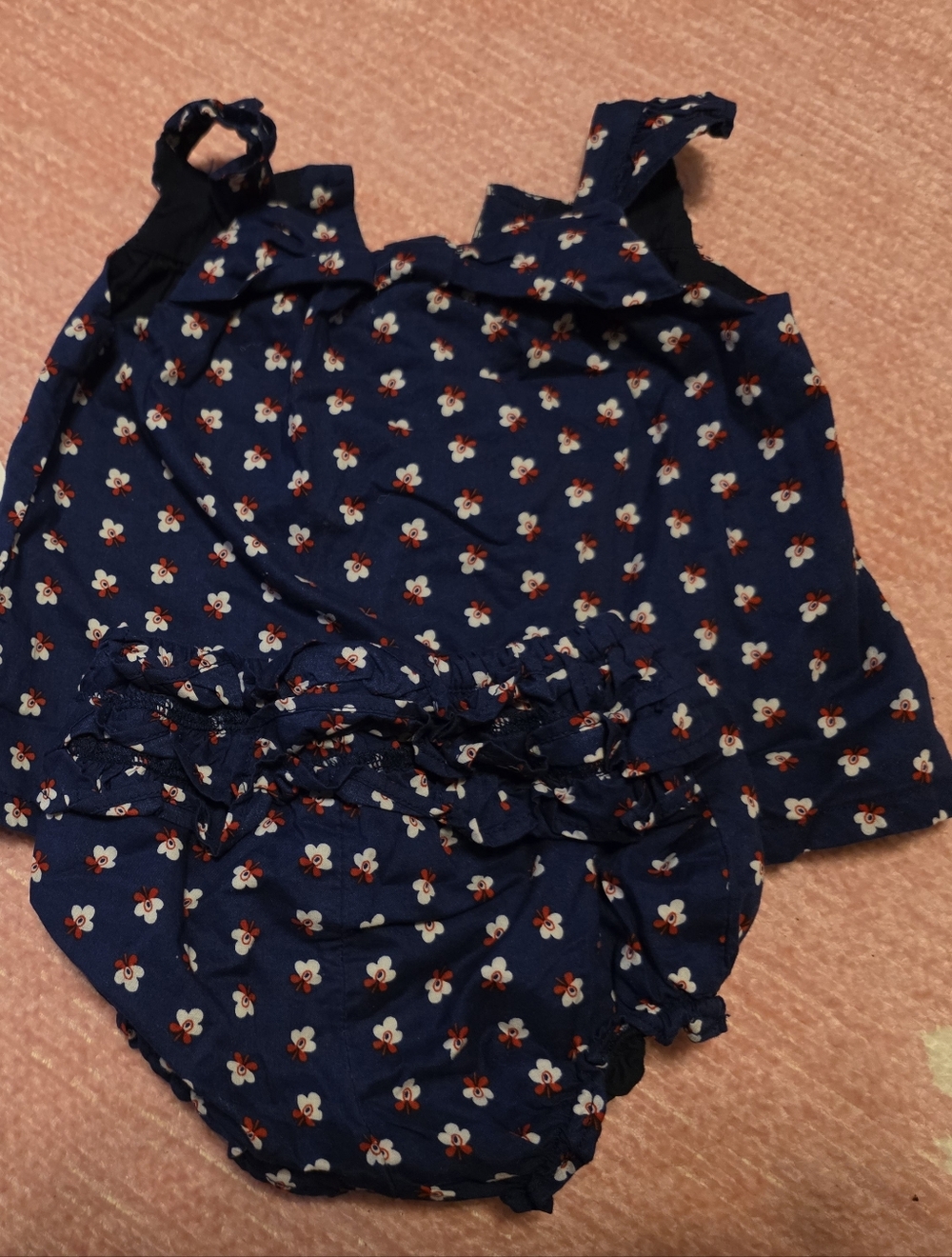 Janie and Jack Navy Blue Floral Ruffle Tank + Bloomers Set